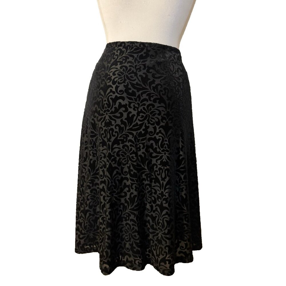 Talbots Skirt 10 Black Velvet Burnout A Line Smooth Fit Stretch Washable NEW